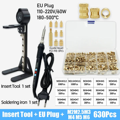 Heat Set Insert Tool Kit for 3D Printing – M2–M8 Brass Threaded Copper Nuts & Soldering Iron Tips