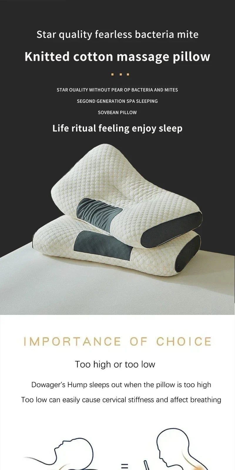 2024 New Neck Pillow – Cervical Orthopedic Soybean Fiber Massage Pillow for Sleep & Neck Protection