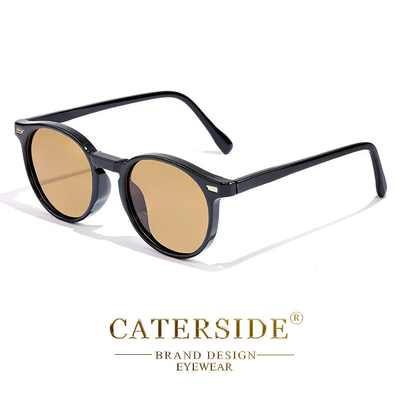 CATERSIDE Retro Polarized Round Sunglasses — TR90 & Acetate Vintage Shades for Men & Women, Punk Style Driving & Travel Sun Glasses