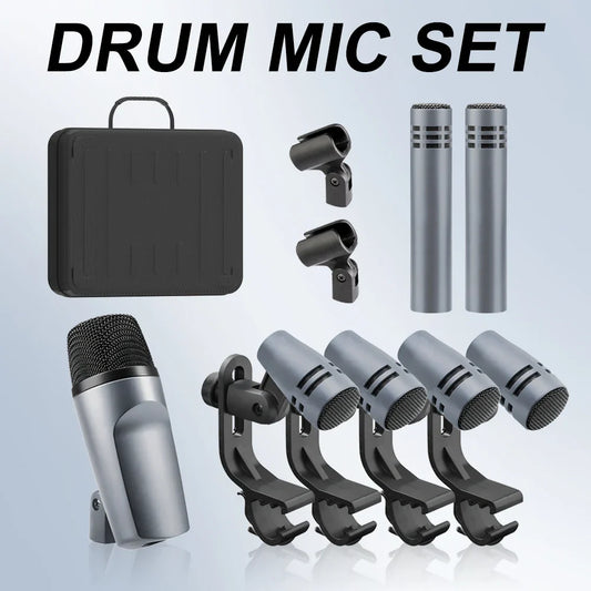 E608 Kick Drum Microphone 7-Piece Kit - For Bass, Snare, Toms, Cymbals, Studio & Live Performance Recording