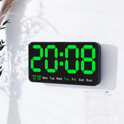 Voice Control Large Digital Wall Clock – LED Display with Temperature, Date, Week, DST, Snooze, Dual Alarm, 12/24H, Wall-Mounted or Table Use