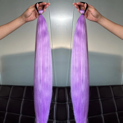 Synthetic Colorful Ponytail Extensions – Long Straight Braided Hairpieces with Rubber Band for Women