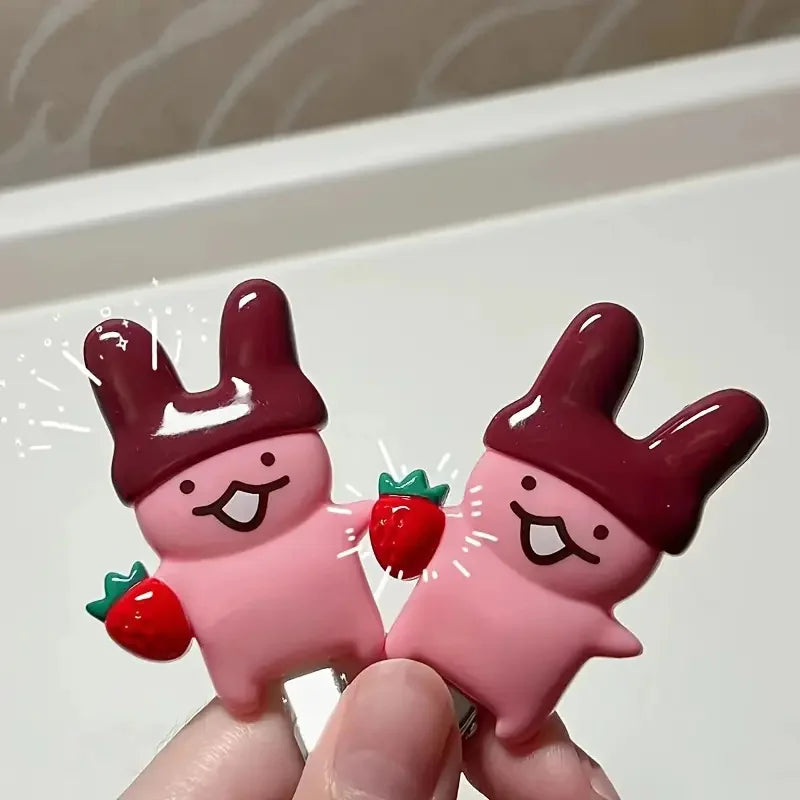 4Pc Strawberry Chocolate Bunny Hairpins - Cute Cartoon Plastic Hair Accessories for Girls & Women