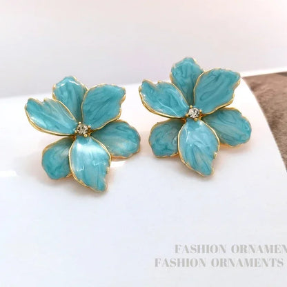 Modern 925 Silver Red Flower Stud Earrings — Spring/Summer Popular Big Earrings for Women & Girls, Fashion Jewelry Gift
