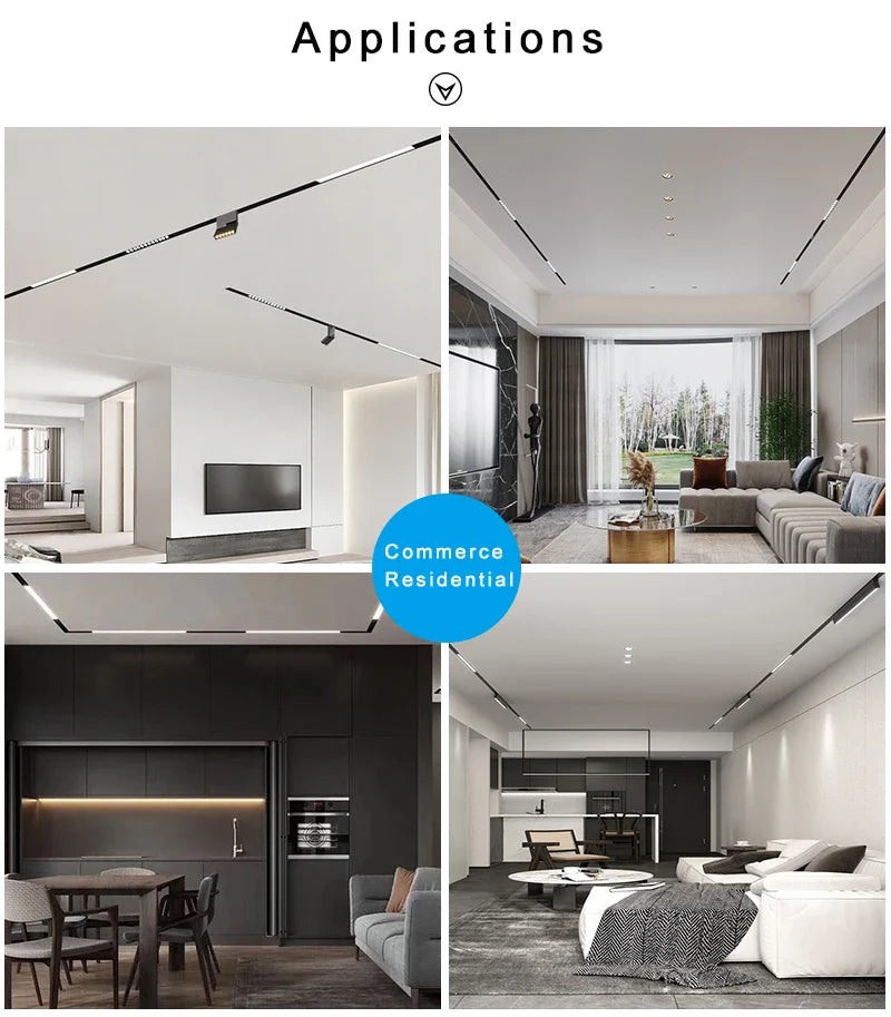 LED Magnetic Track Light Grille, Modern Embedded Flexible Linear Flood Lamp, DC48V Ceiling Spotlight for Indoor Living