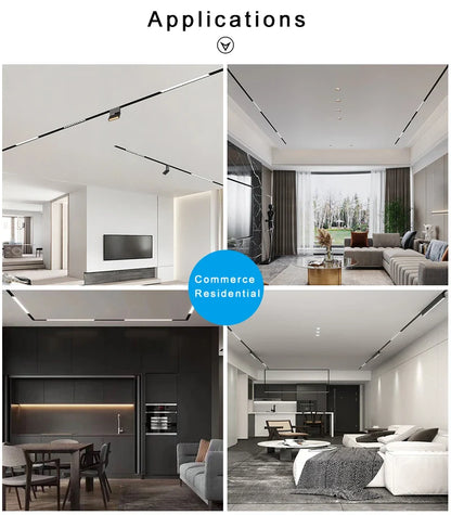 LED Magnetic Track Light Grille, Modern Embedded Flexible Linear Flood Lamp, DC48V Ceiling Spotlight for Indoor Living