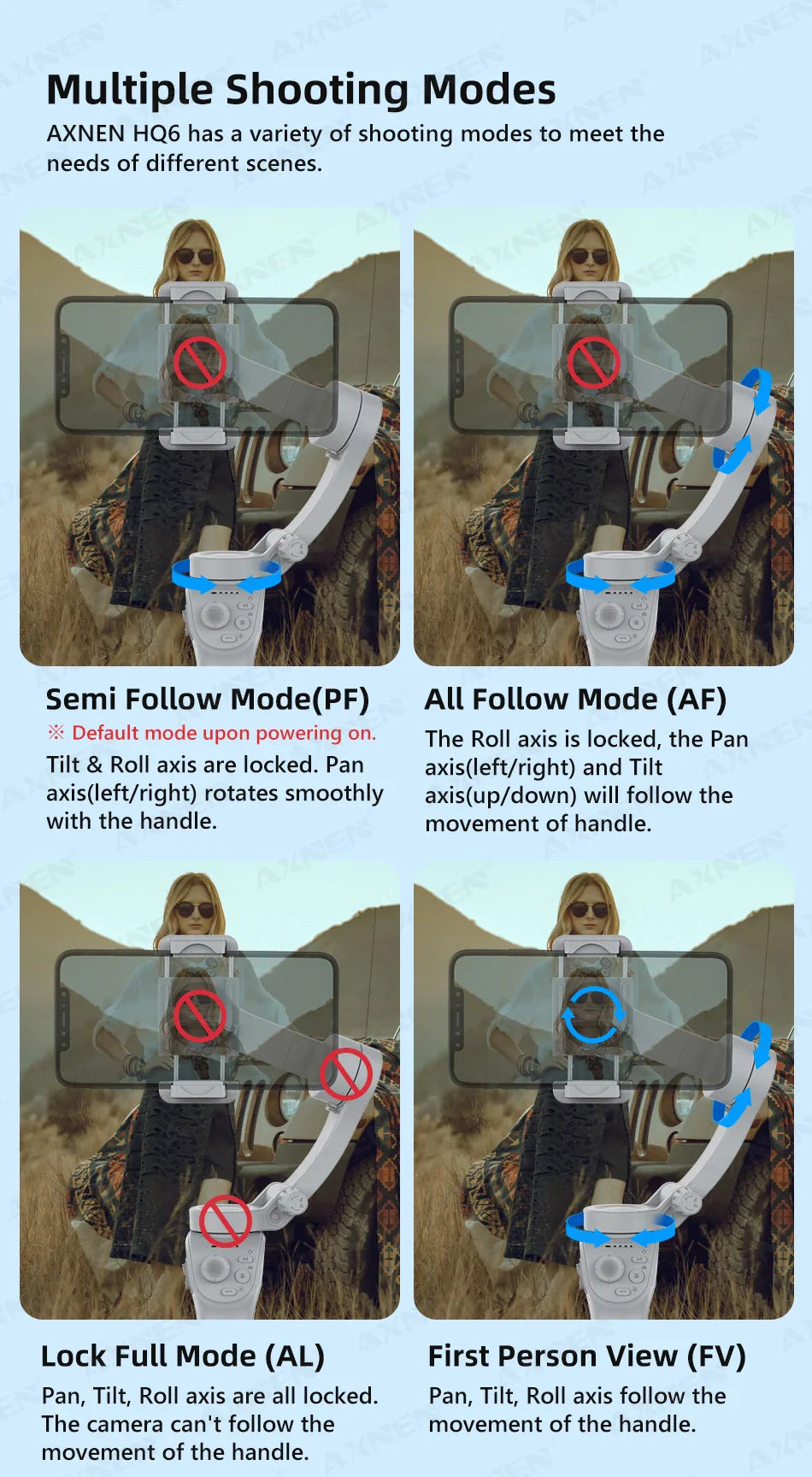 3 Axis Handheld Gimbal Stabilizer with Fill Light – Smartphone Stabilizer for iPhone & Android, Face Tracking, TikTok, Vlog – HQ6