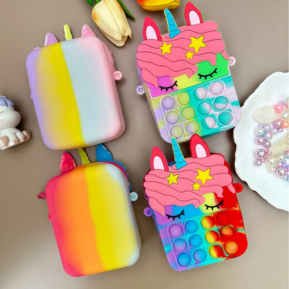 Cute Unicorn Silicone Messenger Bag for Girls | Coin Purse & Decompression Pop Fidget Toy | Children's Accessory