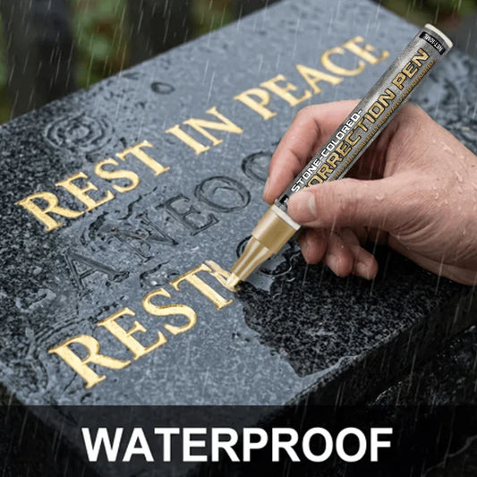 Golden Tombstone Marker Pen – Weather-Resistant, Quick-Drying Oil-Based Fine Tip for Restoring Faded Text on Tombstones, Granite & Marble