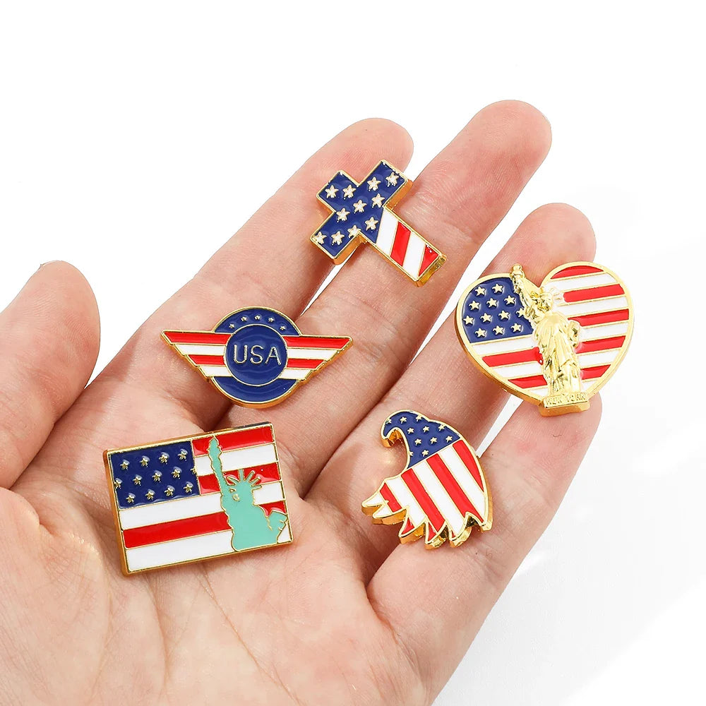 USA Flag Lapel Pin – Cute Coat of Arms & American Map Brooch, National Emblem Button Badge