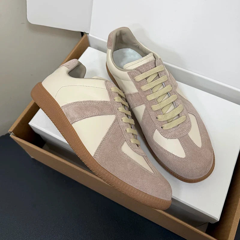 Unisex Patchwork Suede Sneakers - Vintage German Army Trainer Casual Shoes
