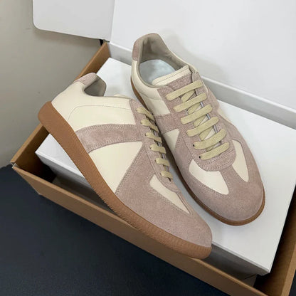 Unisex Patchwork Suede Sneakers - Vintage German Army Trainer Casual Shoes