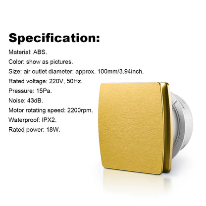 4 Inch Bathroom Exhaust Fan — Waterproof Wall Ventilator with Powerful Air Extractor Outlet