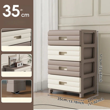 13.78" Wide Rolling Drawer Storage Cabinet — 3-6 Tier Mobile Organizer with Wheels, Gray or Brown for Living Room & Bedroom