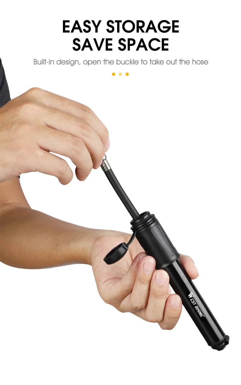 WEST BIKING 130PSI Mini Bike Pump – Portable Aluminum Alloy Hand Air Pump for MTB & Road Cycling, Drop-Proof & Ultralight