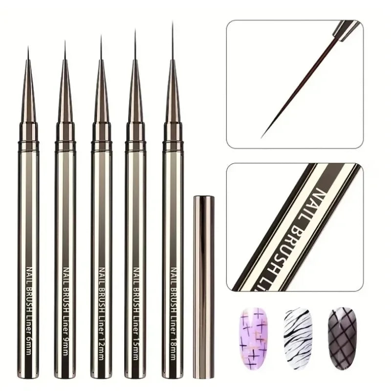 Nail Art Liner Brushes for Striping & Drawing – 6 to 25mm Design Pens, Professional Manicure Tools