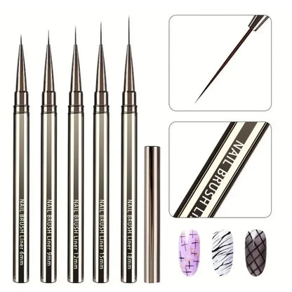 Nail Art Liner Brushes for Striping & Drawing – 6 to 25mm Design Pens, Professional Manicure Tools