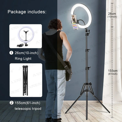 26cm LED Selfie Ring Light – Photography Lighting with Tripod Stand, Phone Holder & Remote Control for YouTube Videos