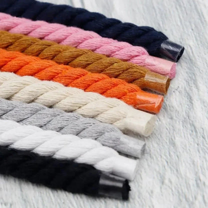 Round Thick Rope Shoelaces – High-Quality Polyester Cotton, Solid Color, 0.8cm Width, 120/140/160cm