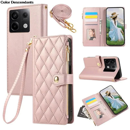 Lanyard Flip Leather Case for Xiaomi – Zipper Wallet & Card Cover for Redmi Note 13/12/12S/11/11S/10/10S/9S/9 Pro/13C/12 Poco X5/M6 Pro