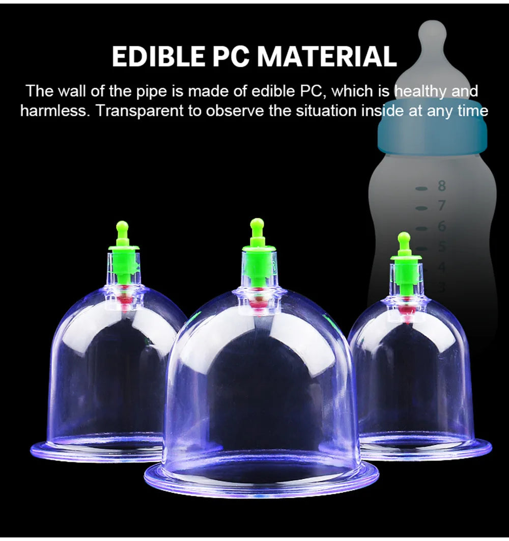 6PCS Vacuum Cupping Set with Pumping Gun – Suction Cups for Back Massage, Body Detox & Anti-Cellulite Therapy
