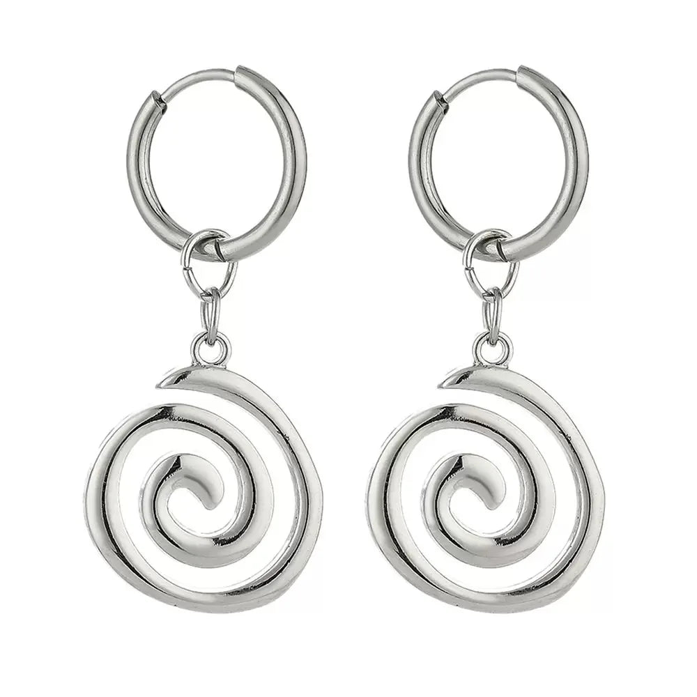 Grunge Stainless Steel Swirl Hoop Earrings – Goth Punk Cool Charm Earrings for Women Fashion Jewelry Accessories