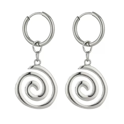 Grunge Stainless Steel Swirl Hoop Earrings – Goth Punk Cool Charm Earrings for Women Fashion Jewelry Accessories