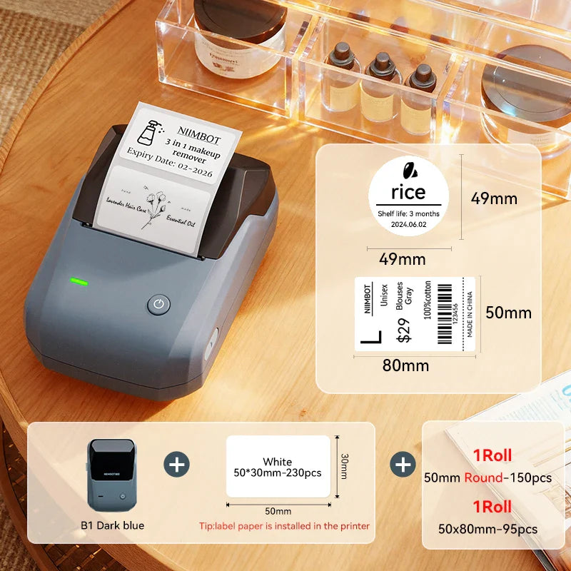 NIIMBOT B1 Portable 2-Inch Thermal Label Printer with Adhesive Tapes Bluetooth Mini Sticker Maker for Smartphone & PC