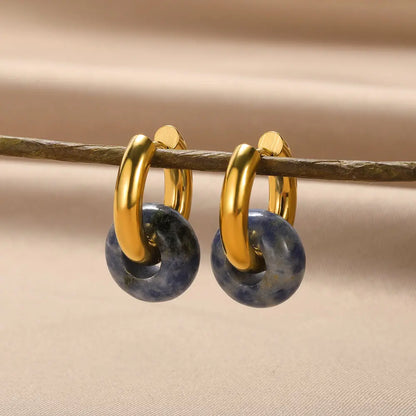 Leopard Bead Opal Stainless Steel Hoop Earrings — Gold Color, Anti-Fading Wedding & Prom Jewelry for Women, Gift Accessory