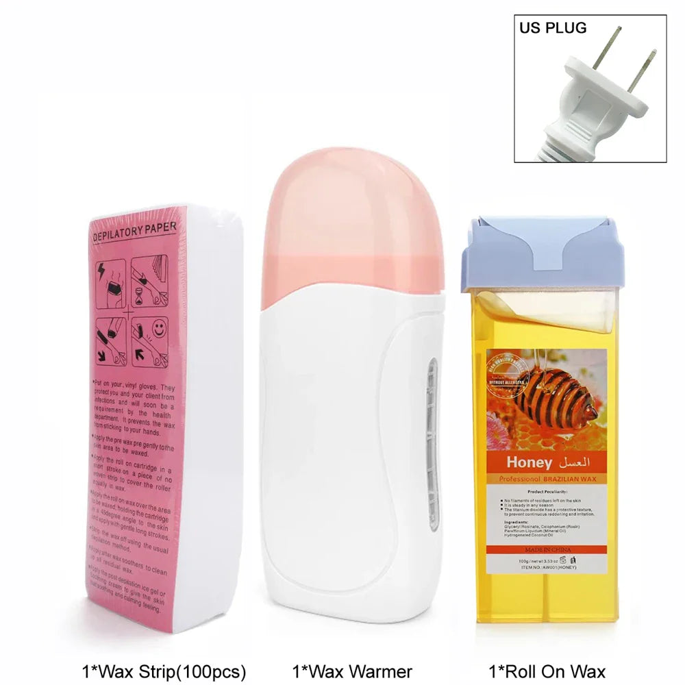 Unisex Hot Roll-On Wax Hair Removal Kit with Depilatory Cream, Wax Heater & Cartridge Warmer – Professional Waxing Set