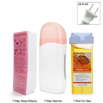 Unisex Hot Roll-On Wax Hair Removal Kit with Depilatory Cream, Wax Heater & Cartridge Warmer – Professional Waxing Set