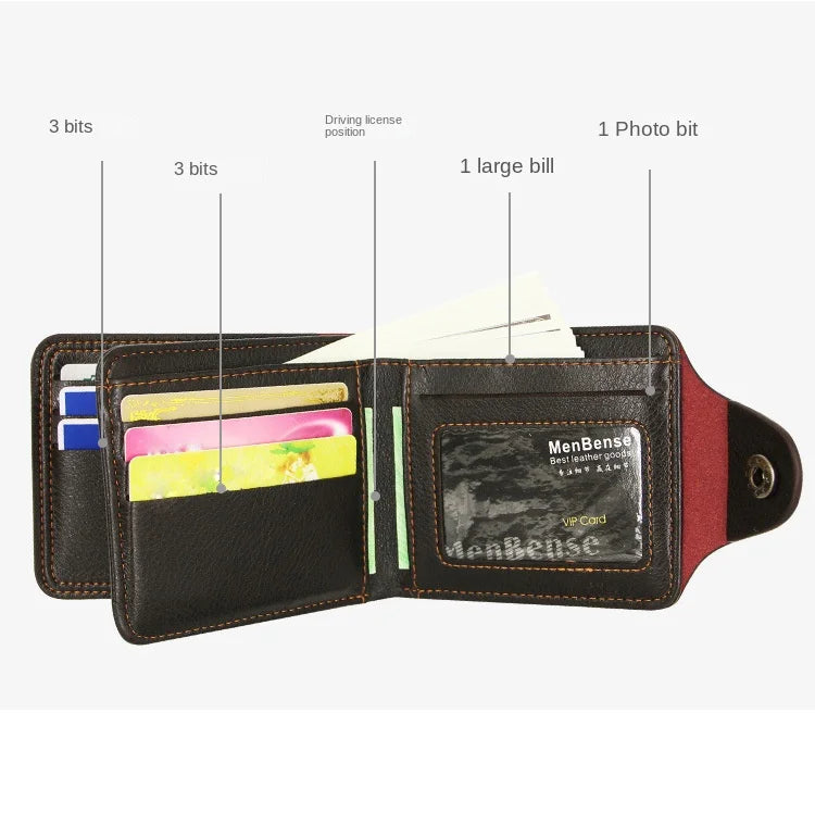Men's Short Bifold Wallet – Slim Faux Leather Business Card Holder, Billfold Purse Clutch for ID & Credit Cards