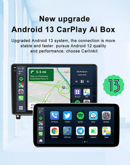 Carlinkit CarPlay AI TV Box Plus — Android 13, 8+128GB, 8-Core QCM6656125, Wireless CarPlay & Android Auto with YouTube, Netflix, 4G LTE
