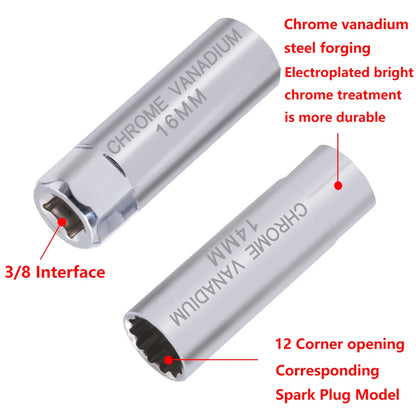 Universal Spark Plug Socket Wrench - 3/8 Magnetic, 12 Angle Thin Wall for 14/16mm Spark Plug Removal, Auto Repair Tool