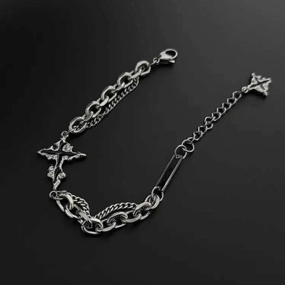 Men’s Dark Cross Bracelet - Stainless Steel Punk Chain Jewelry for Parties & Everyday Wear