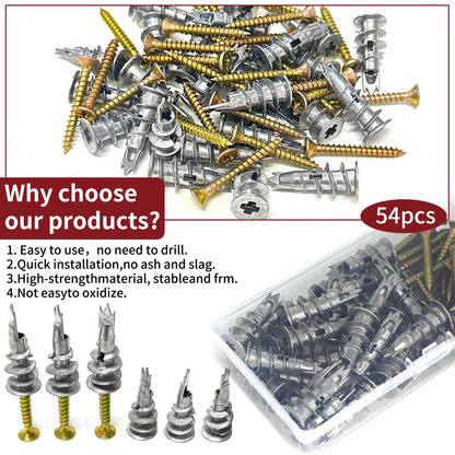 54pcs Self-Drilling Anchor & Screw Assortment — Multipurpose Drywall & Plasterboard Kit for Secure Fastening