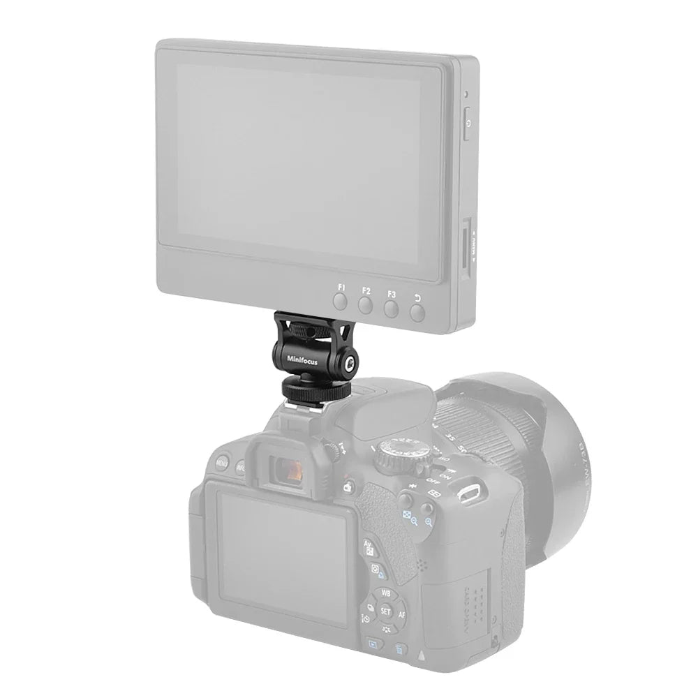 Minifocus Monitor Holder Cold Shoe Mount for Camera, 180° Tilt Adjustable Bracket for Field Monitors, Microphone, Hot Shoe