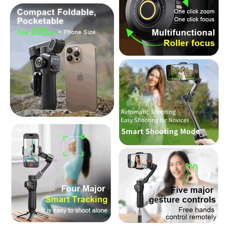 AOCHUAN Smart V8 3-Axis Handheld Gimbal – Phone Stabilizer with Extension Rod, Tripod & Face Tracking for iPhone, Android, TikTok & Vlog