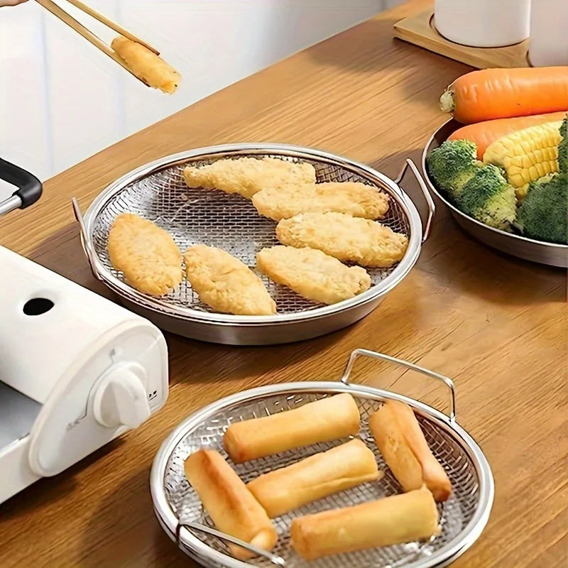 Stainless Steel Mesh Filter Tray – Reusable Round Basket for Frying, Grilling & Kitchen Straining