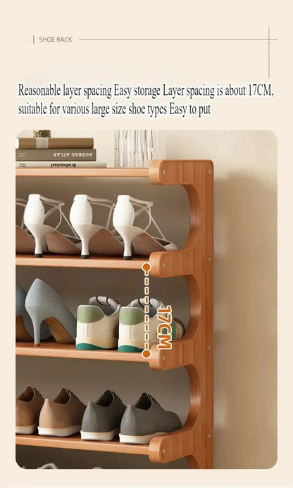 Chinese Style Wooden Shoe Rack — Multifunctional Bamboo Entrance Storage Cabinet for Shoes