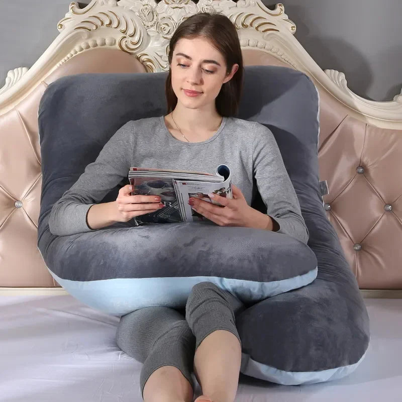 Soft Fleece U-Shaped Pregnancy Pillow – Multi-Function Side & Lumbar Support Cushion for Women
