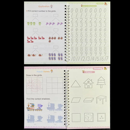 4-Piece Magic Practice Copybook Set with Pen — Reusable English Calligraphy Writing Book for Kids & Preschoolers