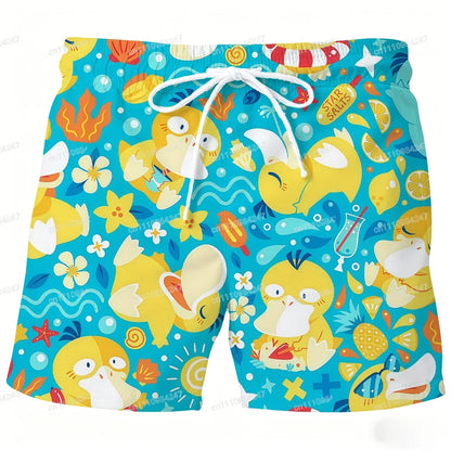 Psyduck Pokémon Beach Shorts - Quick-Dry Cartoon Swim Trunks for Men & Women