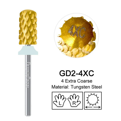 Gold Tungsten Carbide Nail Drill Bits – Large Barrel Milling Cutter, Pro Reversed Durable Grinding & Polishing Tools Accessories 4XC