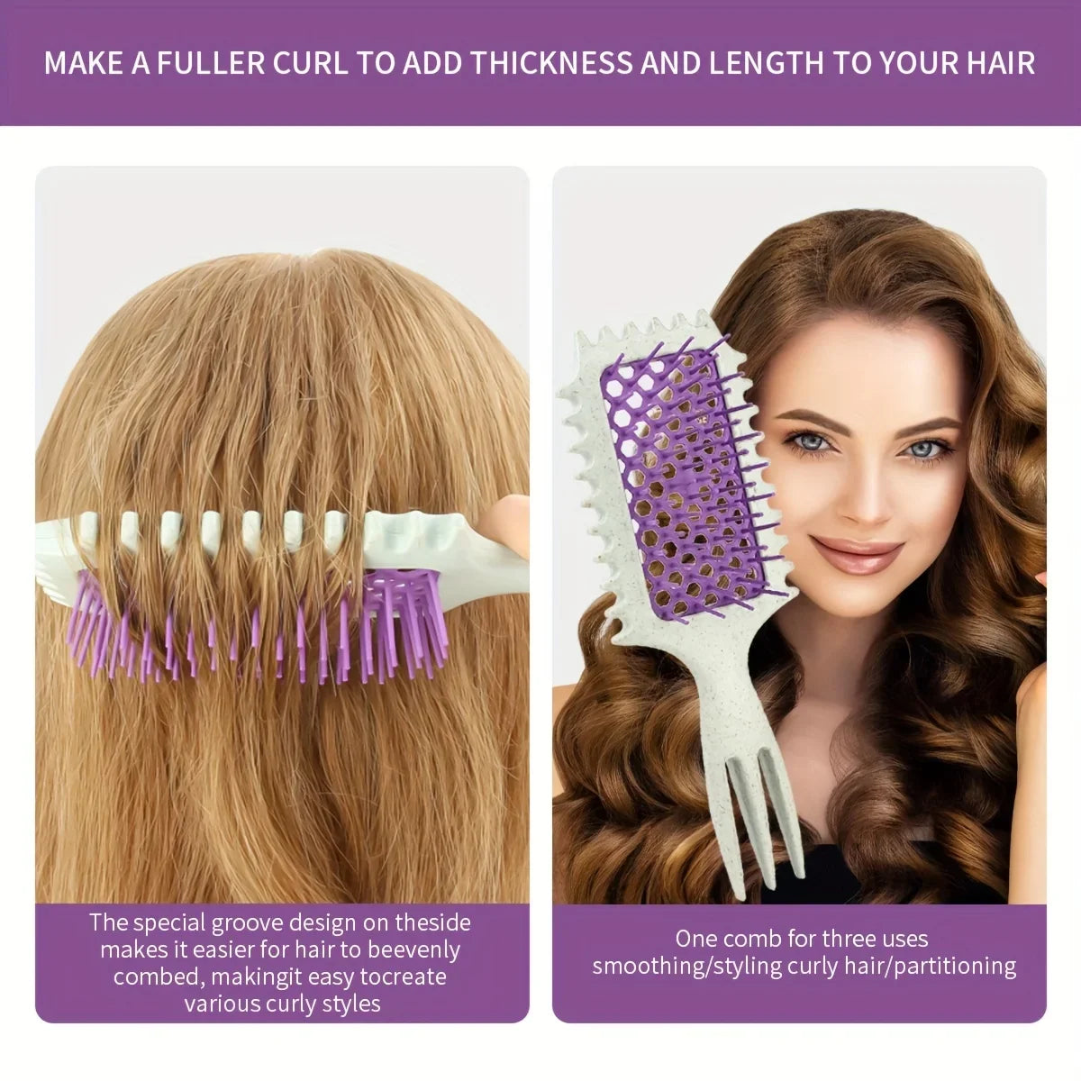 3-in-1 Hair Comb Set - Hollow Curl Enhancing Styling Comb with Massage & Parting Function