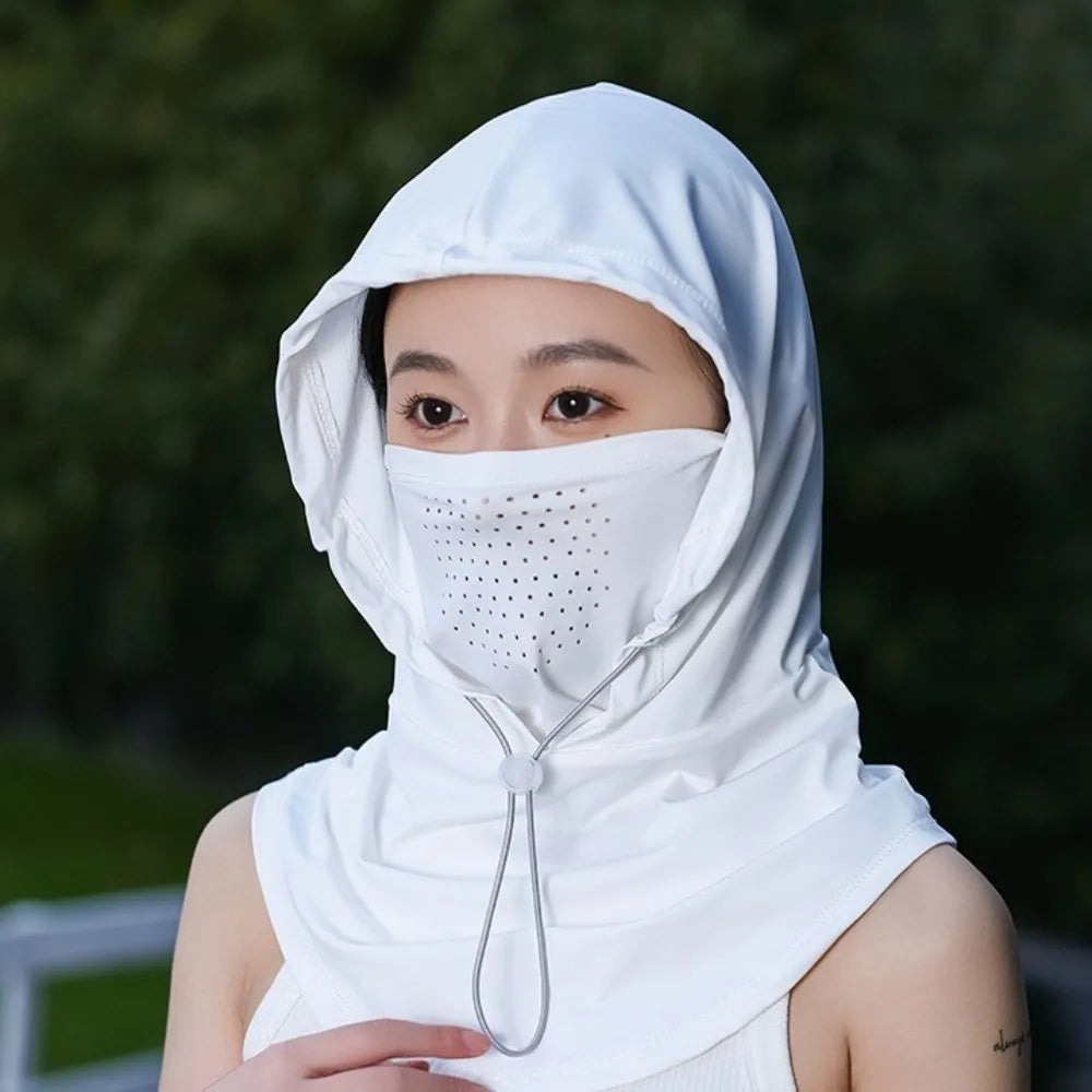 Unisex Summer UV Protection Hat with Mask & Shawl – Ice Silk Breathable Sun Protection Pullover Cap for Outdoor Sports & Beach Use
