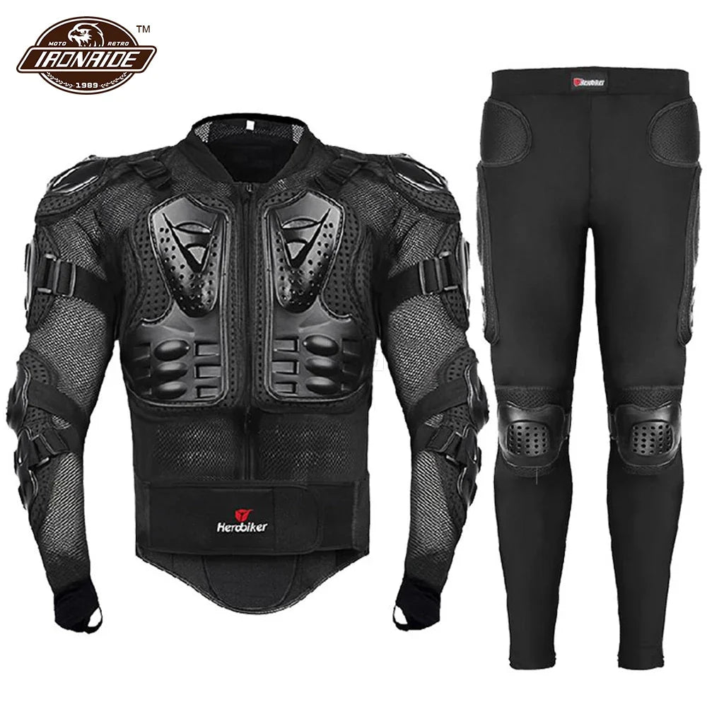 Motorcycle Jacket with Full Body Armor Set – Chest Armor Suit for Motocross Racing & Protective Moto Gear, Sizes S-5XL