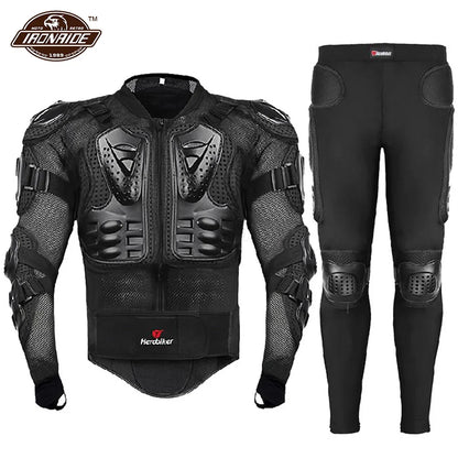 Motorcycle Jacket with Full Body Armor Set – Chest Armor Suit for Motocross Racing & Protective Moto Gear, Sizes S-5XL