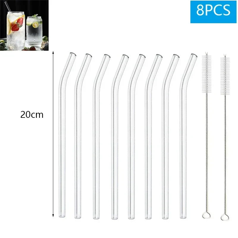 Eco-Friendly Reusable Glass & Metal Straws – 1/20PCS with Cleaning Brush for Smoothies, Milkshakes & Cocktails