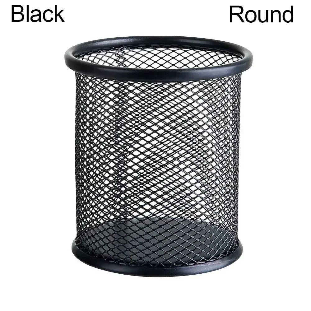 Multifunction Mesh Pen Holder - Round or Square Desk Organizer for Pens, Pencils & Stationery